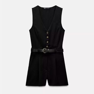 Zara Black Sleeveless Romper with Belt